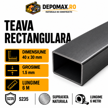 Teava rectangulara 40 x 30 x 1.5 mm, 6 metri